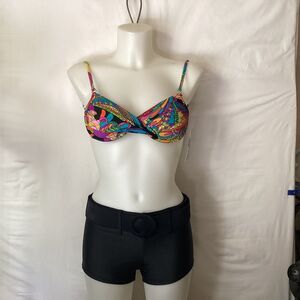 1345 NWT Bikini Bay Underwire Padded Tie Back Top with Belted Swim Short Bottom